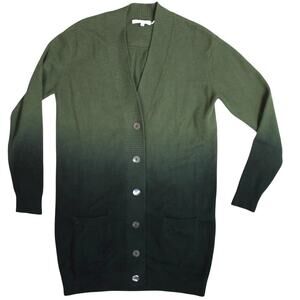 Vince 100% Cashmere Cardigan Womens XS Green Ombre Long Sweater Quiet Luxury